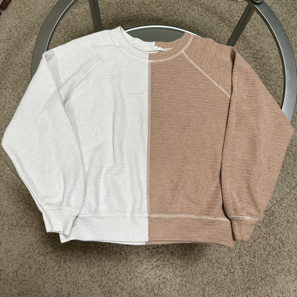 Blu Pepper color block middle split knit sweater long sleeve top | size Small